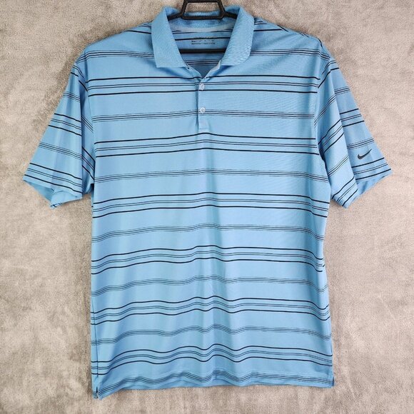 Nike Other - Mens Nike Golf Polo Shirt Blue Striped Fit Dry Short Sleeve Swoosh Size XXL